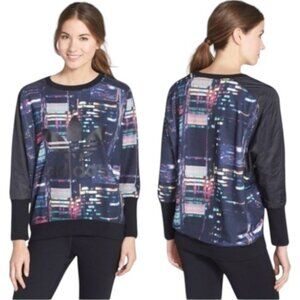 Adidas black trefoil Tokyo City printed pullover sweater size M